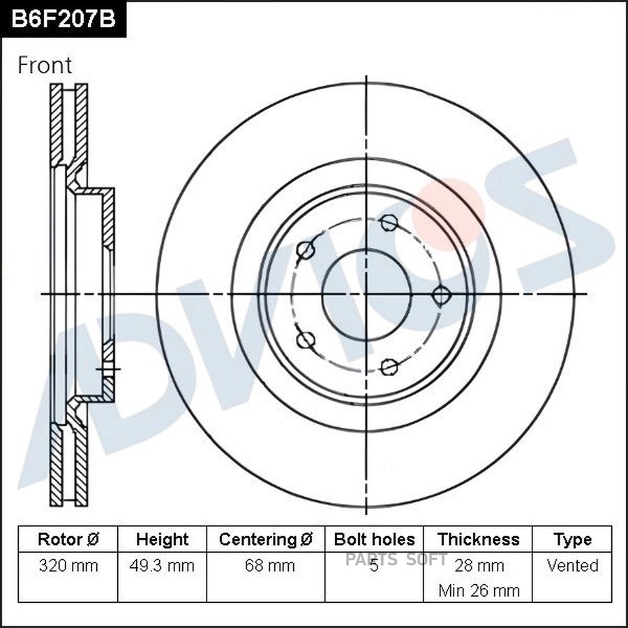 Диск тормозной передний ADVICS B6F207B - ADVICS None None